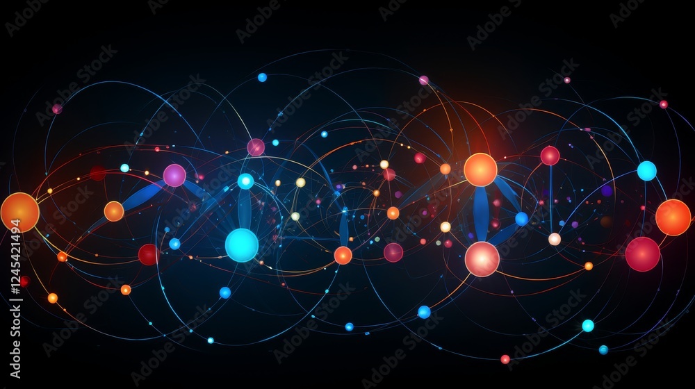 Aufkleber colorful abstract representation of atomic model and electron orbits in space