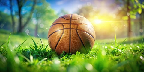 Double Exposure Basketball Field - Surreal Sports Photography, Green Field, Blurred Background, Dreamy Image, Abstract Sports Art