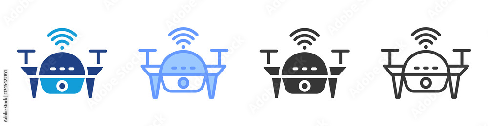 Poster drone technology icon set multiple style collection