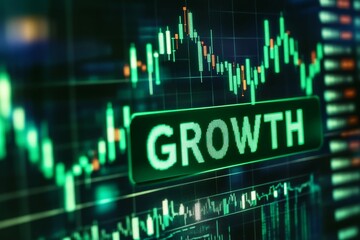 Stock market growth concept with green financial bar graph display