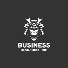 Shogun head logo design vector illustration in black and white style on a black background