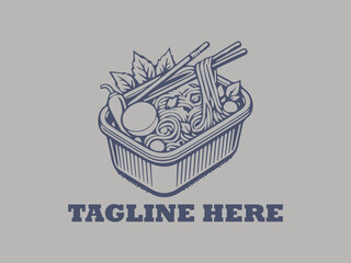 illustration of aluminum container with noodles asian food background logo vector. spicy asian noodle aluminum tray vector logo, suitable for rastauran themed logos and food logos