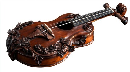 Obraz premium Ornate Carved Ukulele: A Masterpiece of Musical Craftsmanship