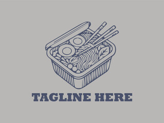illustration of aluminum container with noodles asian food background logo vector. spicy asian noodle aluminum tray vector logo, suitable for rastauran themed logos and food logos