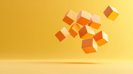 Abstract Composition of Golden Cubes on Yellow Background