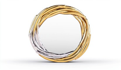 Abstract Gold and Silver Circular Frame on White Background