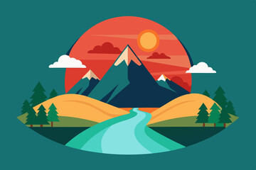 Mountain river landscape illustration
