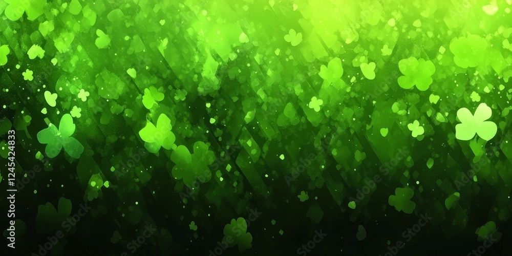 Poster vibrant green clover pattern with light effects and bokeh