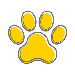 Yellow paw print icon on white background, animal symbol