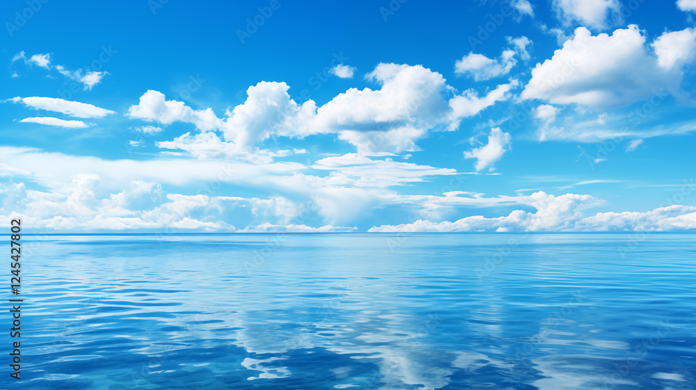 Wall mural blue sky over calm sea. blue sea and sunny sky on horizon over calm water