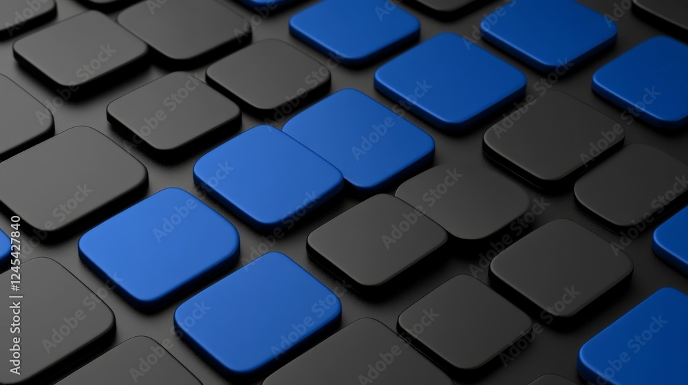 Poster abstract blue and black blocks: a captivating pattern of three-dimensional, dark blue and black squa