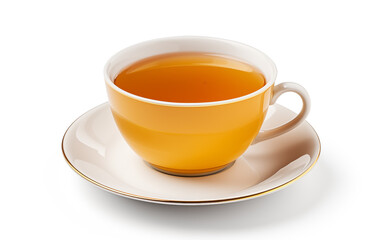 Cup of tea. Glass cup of hot aromatic tea on white background