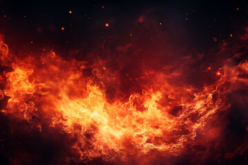 Fototapeta premium Fire flames on black background. Blaze fire flame background and textured