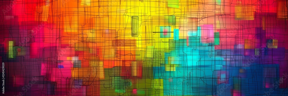 Poster vibrant abstract geometric pattern with multicolor grid and lines