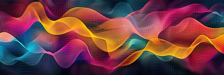 Vibrant abstract waves of colorful mesh patterns in dynamic flow