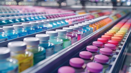 Obraz premium Modern Pharmaceutical Lab with Colorful Chemicals and Research Equipment for Industry Development