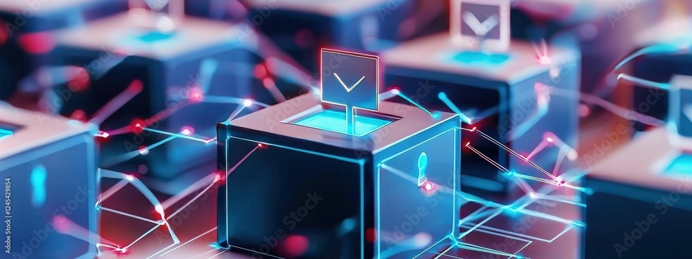 Poster a futuristic voting system displayed in an engaging 3d interface.