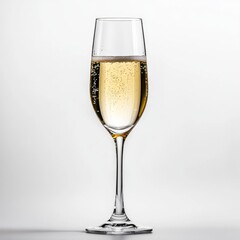 Sparkling wine glass, studio shot, white background, celebration