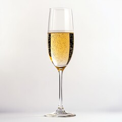 Sparkling wine flute, studio shot, bubbles, celebration, white background, beverage, advertising