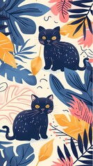 Retro colorful kitten plant texture illustration poster background