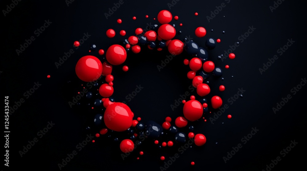 Poster red and black sphere abstract: a captivating abstract image featuring a circular arrangement of glos