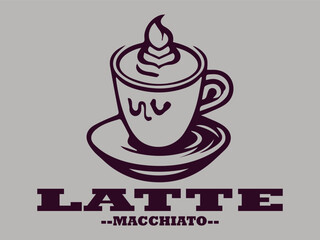 illustration of latte macchiato with caramel in a glass drawing vector for logo, coffee latte macchiato vector logo, template, restaurant menu
