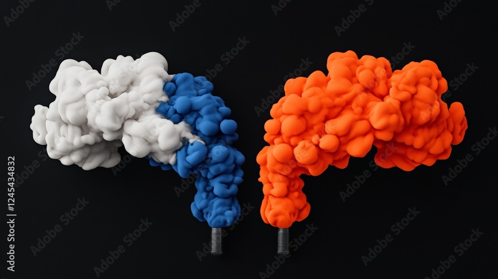 Poster abstract ink explosions: a vibrant splash of blue and orange ink explodes against a black background
