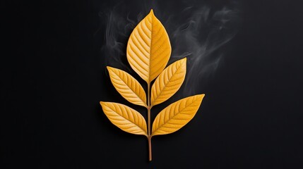 Golden Leaf with Smoke: A single, stylized golden leaf with smoke rising from it against a dark background.  The image evokes a sense of autumn, mystery, and perhaps even a hint of magic.