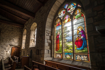 Stained glass window in a historic church