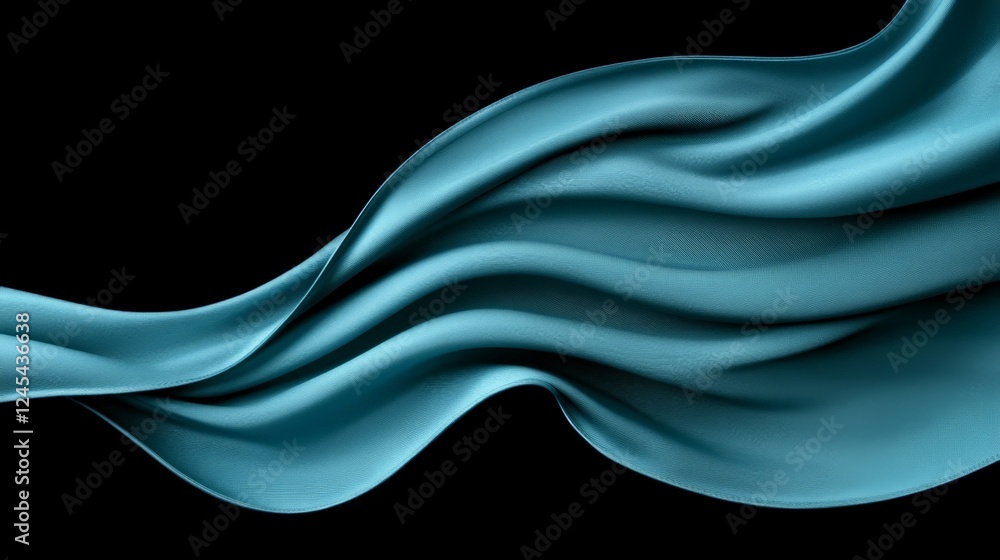Poster teal silk flow: abstract image of flowing teal silk fabric creating elegant, dynamic curves and fold