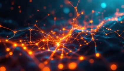 Fototapeta premium Abstract futuristic network with glowing orange nodes