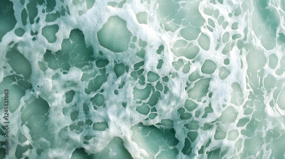 Poster fluid abstract pattern, vibrant teal and white hues blending dynamically, perfect for backgrounds or