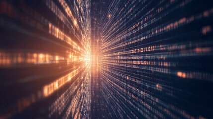 Obraz premium Digital Data Stream: A mesmerizing abstract visualization of a digital data stream, radiating with vibrant energy and a futuristic feel. The perspective creates a sense of depth and movement.