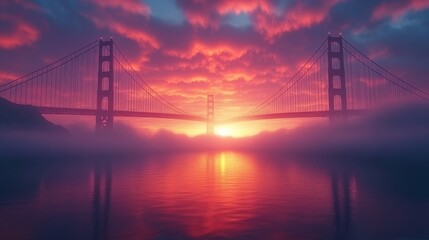 Obraz premium Golden Glow at Sunrise: The Majestic Golden Gate Bridge in the Soft Morning Light
