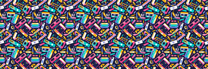 Seamless pattern with geometric shapes in the style. Multicolored vintage background with triangles, circles and squares for textile, fabric and Sudanese fabric art.