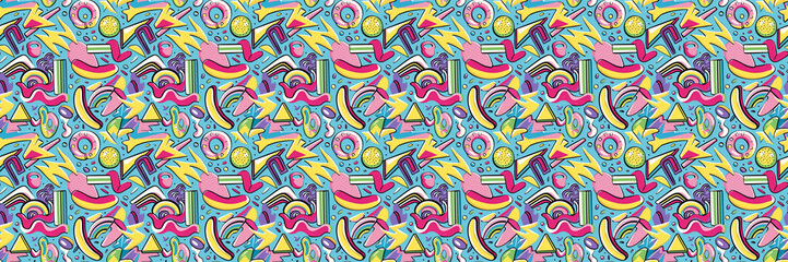 Seamless pattern with geometric shapes in the style. Multicolored vintage background with triangles, circles and squares for textile, fabric and Sudanese fabric art.