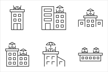 Rooftop deck linear icon set. Panoramic terrace. Luxurious penthouse balcony. vector illustration on white background