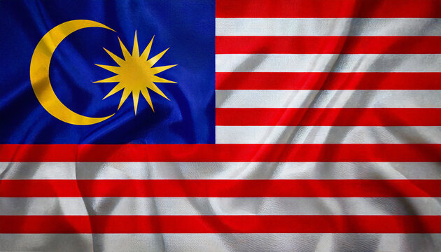 Malaysia flag with folds with visible satin texture