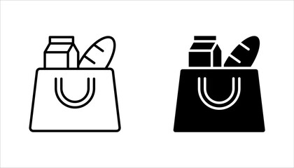 Obraz premium Full basket of food, grocery shopping icon set, special offer, vector illustration on white background