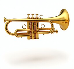 Obraz premium Shiny Golden Trumpet on White Backdrop