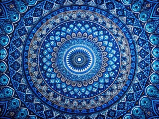 Oriental Blue Circle Low Light Photography: Dark Blue Abstract Art Background