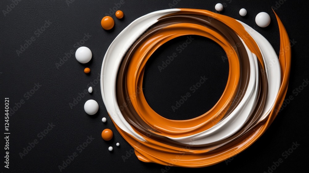 Poster abstract swirl: a vibrant abstract composition features a swirling, interlacing circle of orange, wh