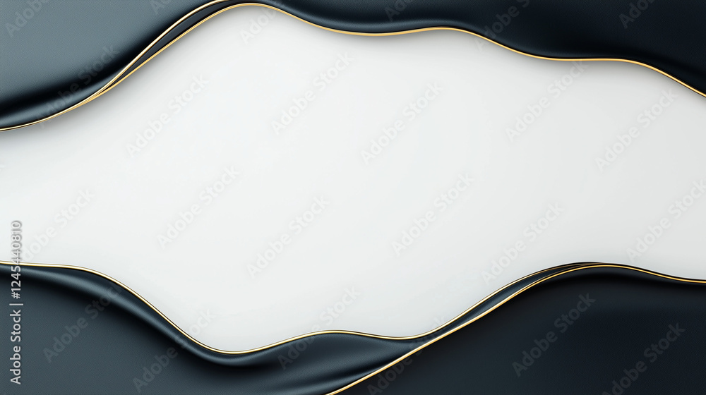 Poster elegant black and gold frame: a sophisticated abstract design featuring flowing black curves with a 