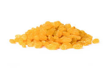 Yellow raisins isolated on white background