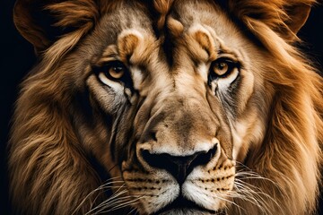 Fototapeta premium A lion with black background and colored