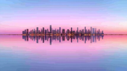 Obraz premium A vibrant city skyline at night with sparkling lights and reflectionsphotorealistic portrait,