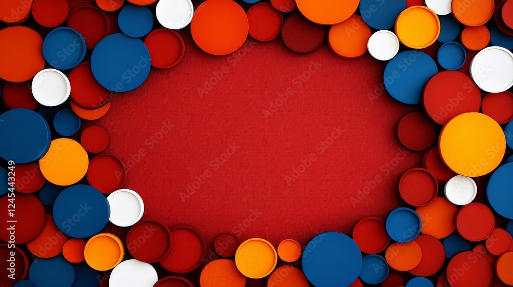 Poster vibrant circle frame: a vibrant and playful composition featuring an array of colorful circles in re