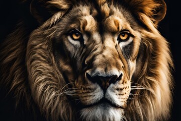 Fototapeta premium A lion with black background and colored