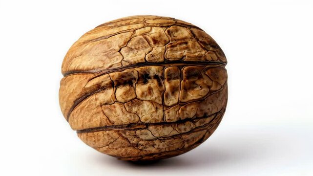 Rotating walnut closeup on white background  texture and detail unveiled
