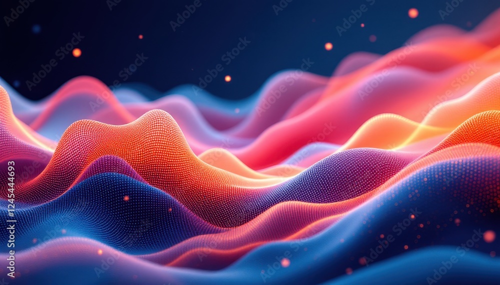 Poster abstract neon waves illuminated by ambient digital light patterns